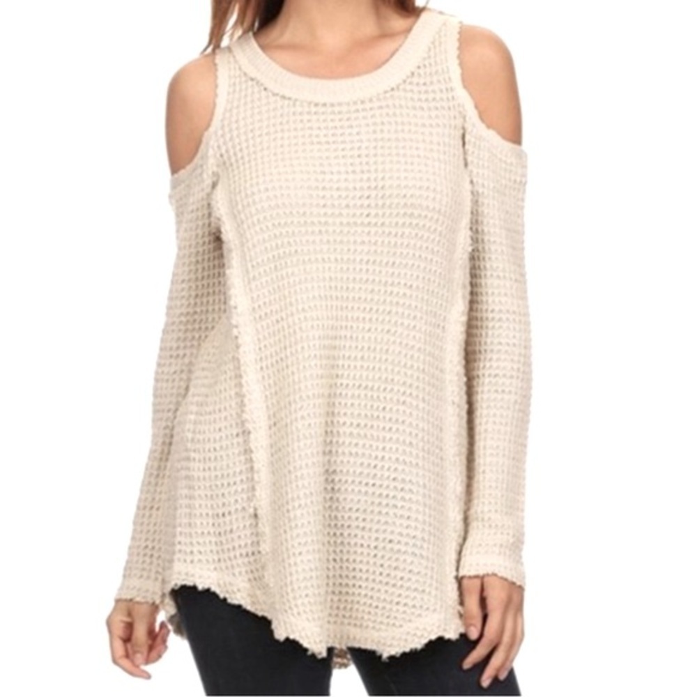 Free People, Sunrise Cold Shoulder Sweater, Small in Cream